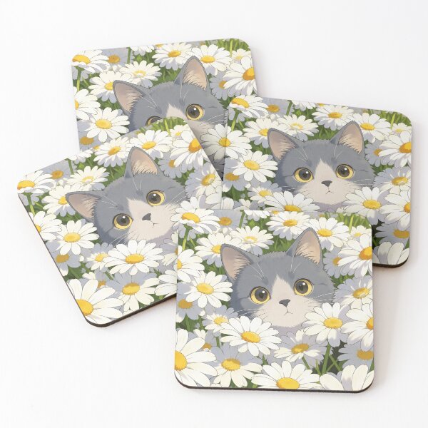 Item preview, Grey Cat Daisy Field Art Print – Cute Anime Cat Hidden Wildflower Garden Wall Art Cottagecore Room Decor Print designed and sold by IconicDesignsXd.