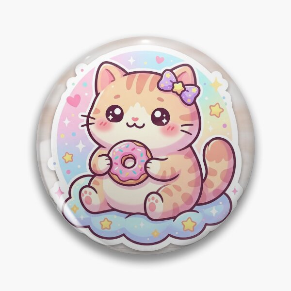 Item preview, Cute Kawaii Cat Eating a Pink Donut Sticker designed and sold by AzrealMorana777.