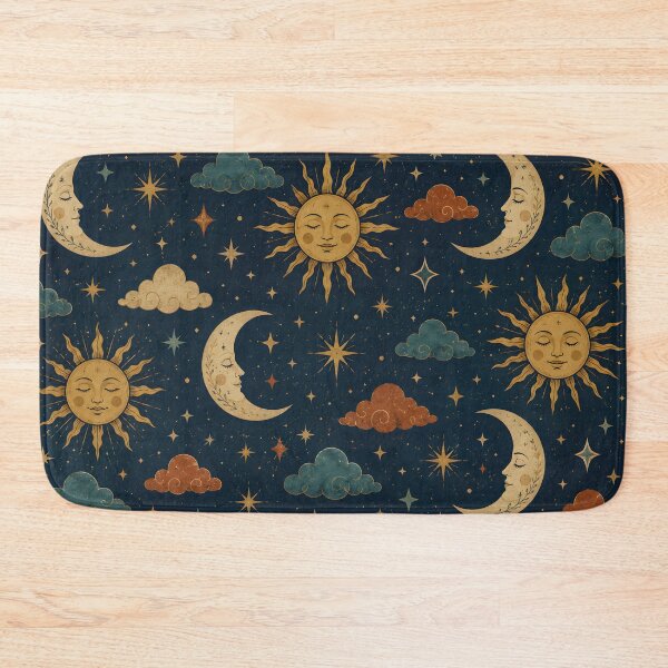 Item preview, Vintage Celestial Sun and Moon Bath Mat | Boho Night Sky Bathroom Decor designed and sold by SRY DESIGN.