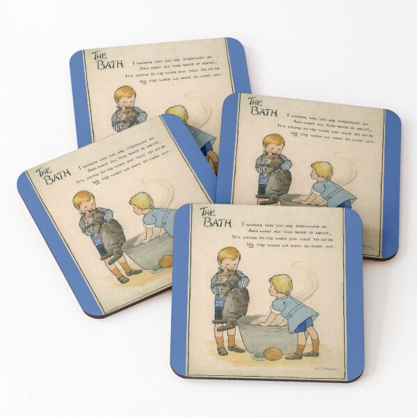 Item preview, Little boy and girl bathe cat in 1908  designed and sold by TerryKerrImages.