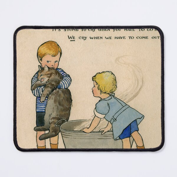 Item preview, Little boy and girl bathe cat in 1908 designed and sold by TerryKerrImages.
