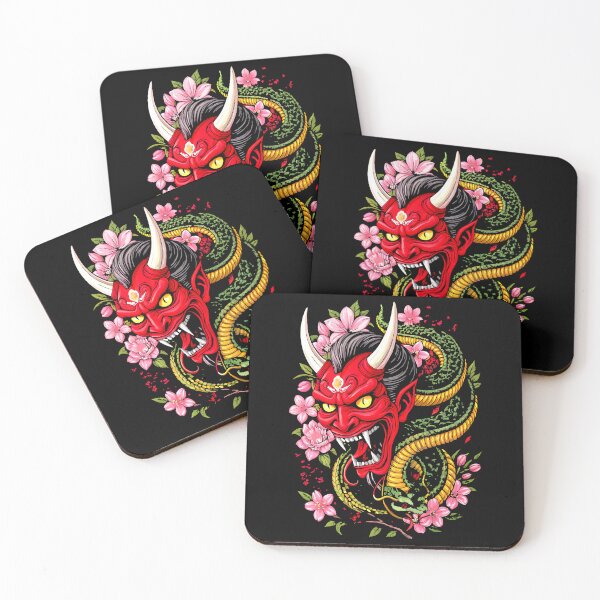 Item preview, Japanese Snake and Hannya Style Mask Tattoo Art – Dark Irezumi Inspired Design designed and sold by VikArtStudio.