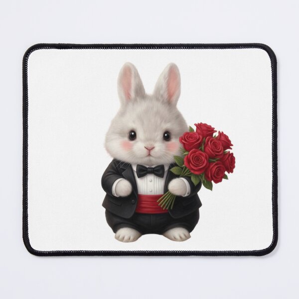 Item preview, Cute Fluffy Bunny in Tuxedo Holding Red Roses – Romantic Valentine Rabbit designed and sold by lovelistivkaa.