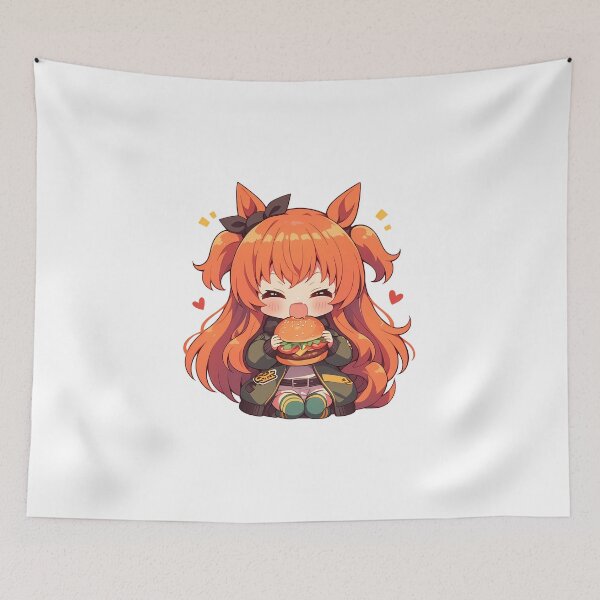 Item preview, Mayano Top Gun Uma Musume Pretty Derby Chibi Burger Cheer designed and sold by earlobejerk.