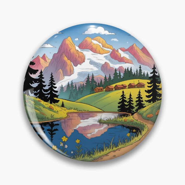 Item preview, Alpine landscape with lake and huts. designed and sold by MyHappyArtShop.