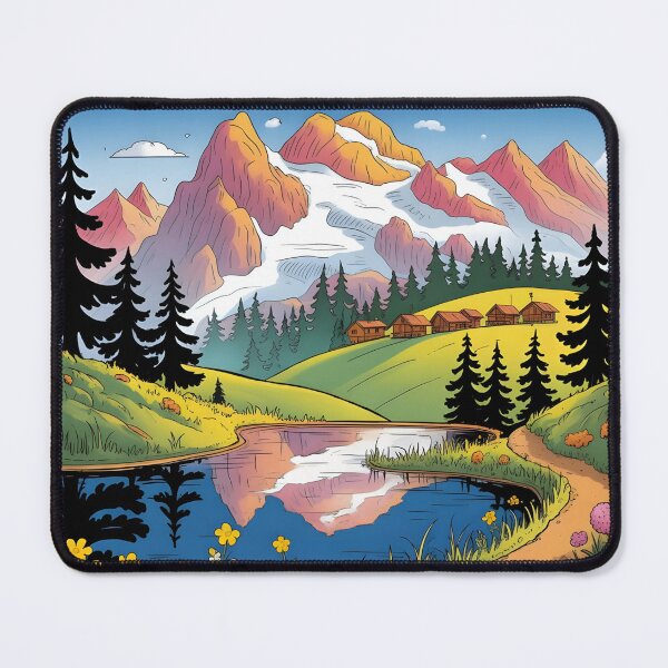 Item preview, Alpine landscape with lake and huts. designed and sold by MyHappyArtShop.