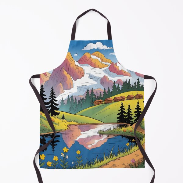 Item preview, Alpine landscape with lake and huts. designed and sold by MyHappyArtShop.