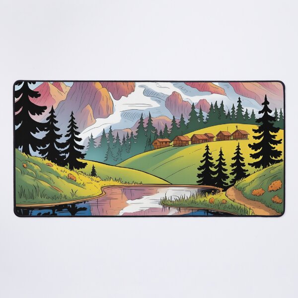 Item preview, Alpine landscape with lake and huts. designed and sold by MyHappyArtShop.