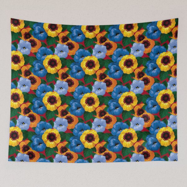 Item preview, Large Scale Retro Yellow And Blue Garden Floral designed and sold by igraphixart.