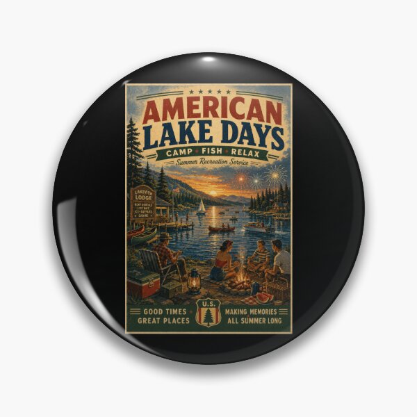 Item preview, American Lake Days Camping Fishing Cabin Life Retro Americana designed and sold by TheTrendsDesk.