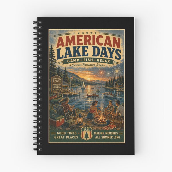 Item preview, American Lake Days Camping Fishing Cabin Life Retro Americana designed and sold by TheTrendsDesk.