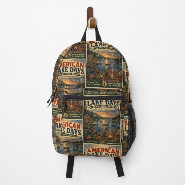 Item preview, American Lake Days Camping Fishing Cabin Life Retro Americana designed and sold by TheTrendsDesk.