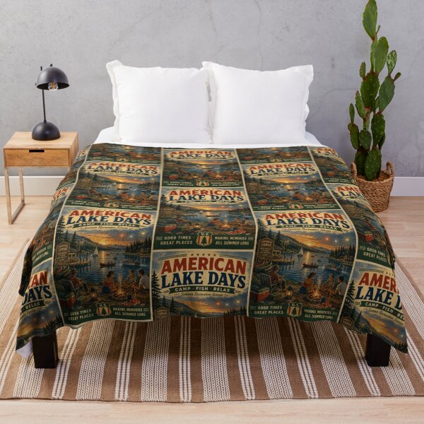 Item preview, American Lake Days Camping Fishing Cabin Life Retro Americana designed and sold by TheTrendsDesk.
