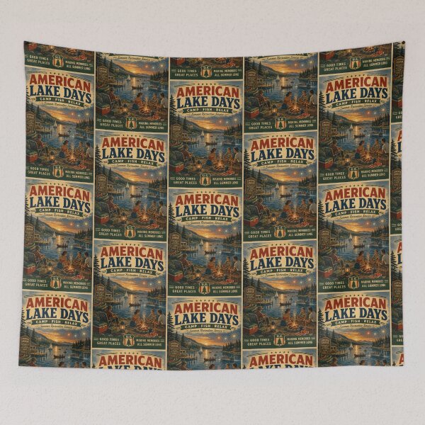 Item preview, American Lake Days Camping Fishing Cabin Life Retro Americana designed and sold by TheTrendsDesk.