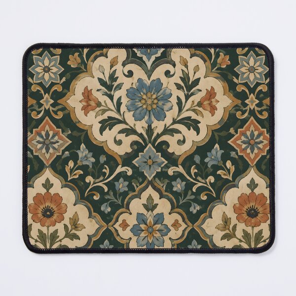 Item preview, Vintage Ornamental Floral Bath Mat | Dark Green Boho Tile Pattern designed and sold by SRY DESIGN.