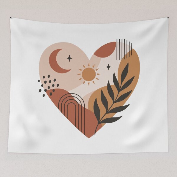Item preview, Celestial Boho Heart with Sun, Moon and Leaves designed and sold by LightWhim.