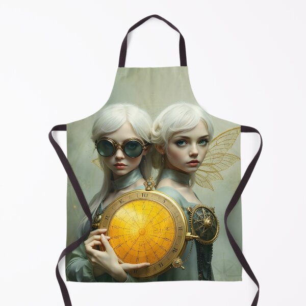 Item preview, Zodiac Sign - Gemini as Steampunk Fantasy Portrait Of Twin Fairies Holding A Golden Clock And Vintage Compass designed and sold by LisaMise.