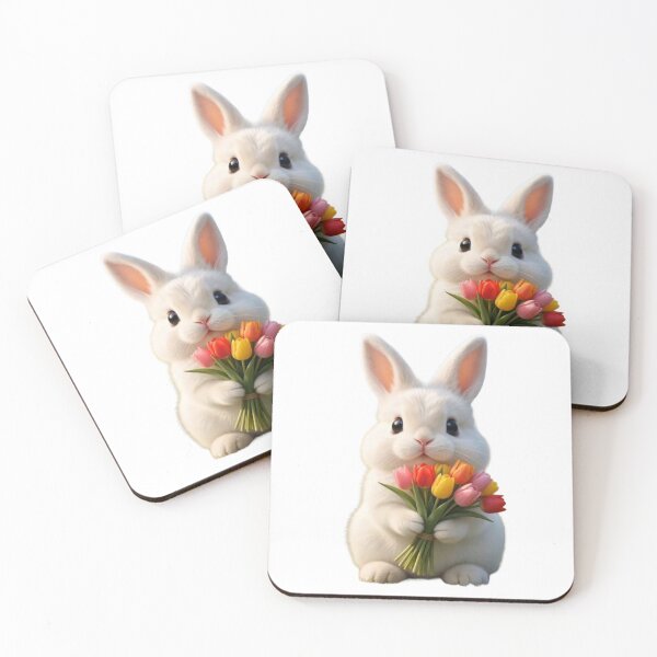 Item preview, Cute Fluffy Bunny Holding Colorful Tulips Bouquet – Spring Easter Rabbit designed and sold by lovelistivkaa.