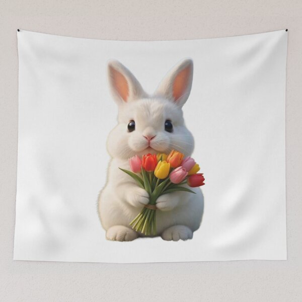 Item preview, Cute Fluffy Bunny Holding Colorful Tulips Bouquet – Spring Easter Rabbit designed and sold by lovelistivkaa.