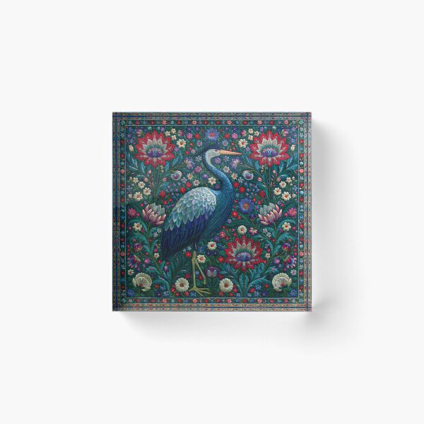 Item preview, Blue Heron Floral Art Nouveau | Ornate Botanical Bird Illustration designed and sold by GrinGalore.