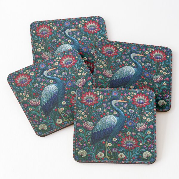 Item preview, Blue Heron Floral Art Nouveau | Ornate Botanical Bird Illustration designed and sold by GrinGalore.