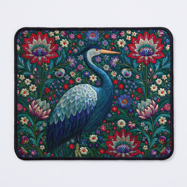 Item preview, Blue Heron Floral Art Nouveau | Ornate Botanical Bird Illustration designed and sold by GrinGalore.