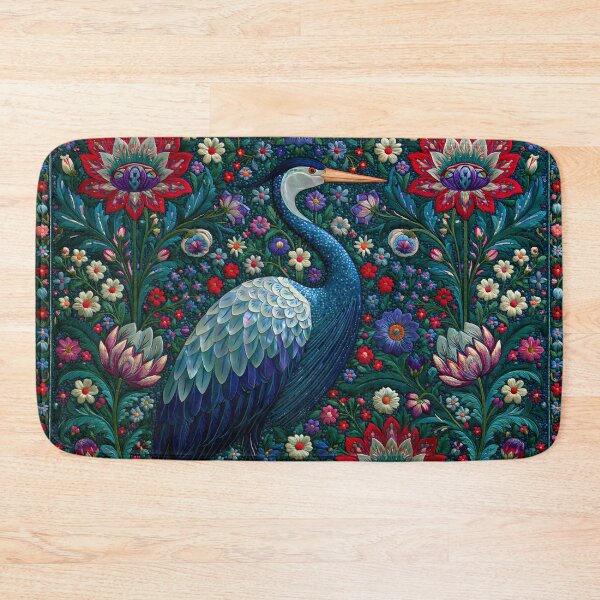 Item preview, Blue Heron Floral Art Nouveau | Ornate Botanical Bird Illustration designed and sold by GrinGalore.