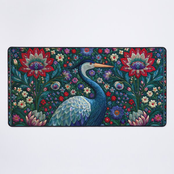 Item preview, Blue Heron Floral Art Nouveau | Ornate Botanical Bird Illustration designed and sold by GrinGalore.