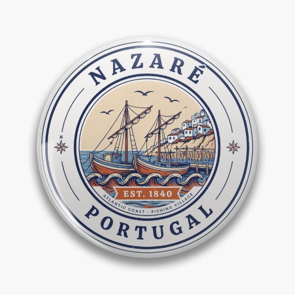 Item preview, Nazare Portugal Fishing Village Vintage Badge – Atlantic Coast Maritime Travel Design designed and sold by ArcticFoxStudio.