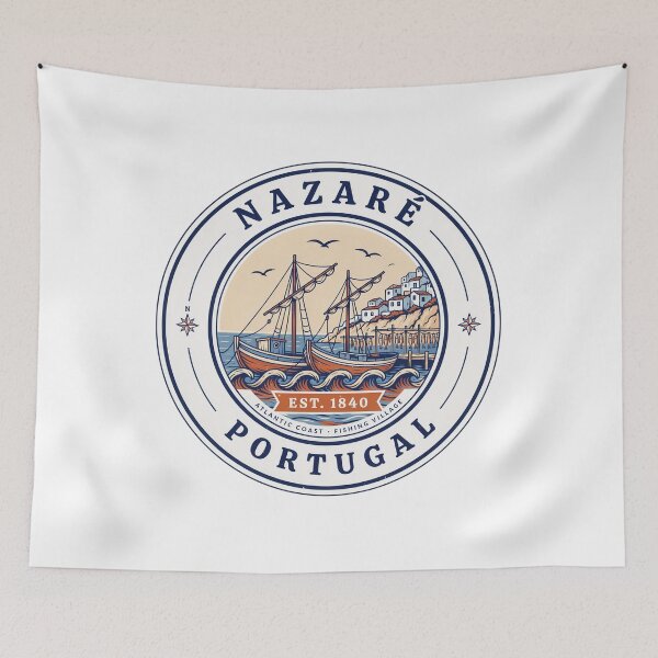 Item preview, Nazare Portugal Fishing Village Vintage Badge – Atlantic Coast Maritime Travel Design designed and sold by ArcticFoxStudio.