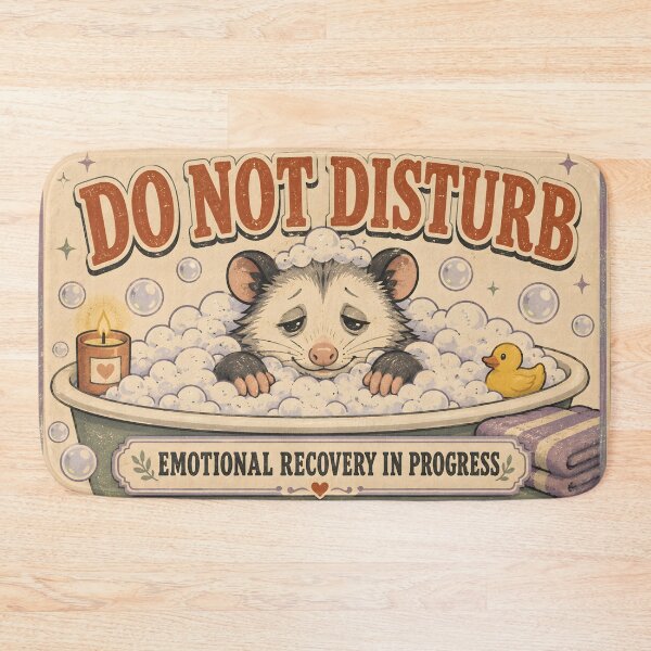 Item preview, Funny Opossum Bath Mat | Do Not Disturb Emotional Recovery Bathroom Decor designed and sold by SRY DESIGN.