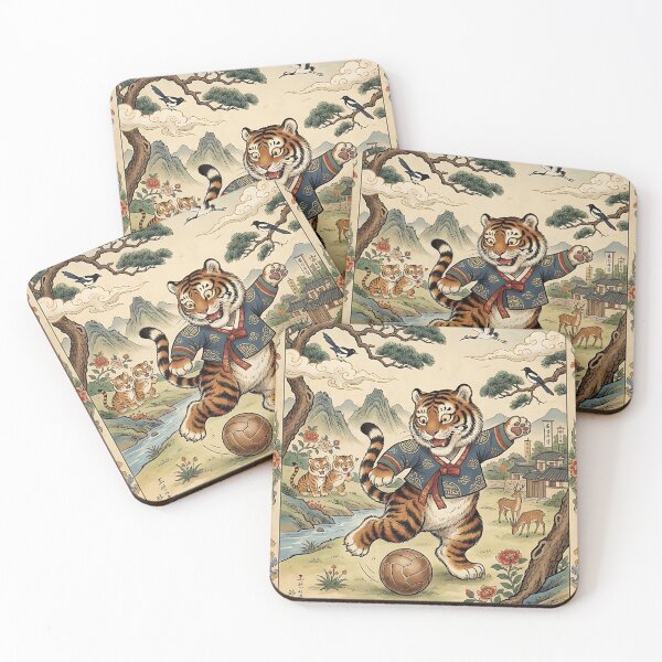 Item preview, Cute Korean Minhwa Tiger Playing Soccer designed and sold by K-Tradition.