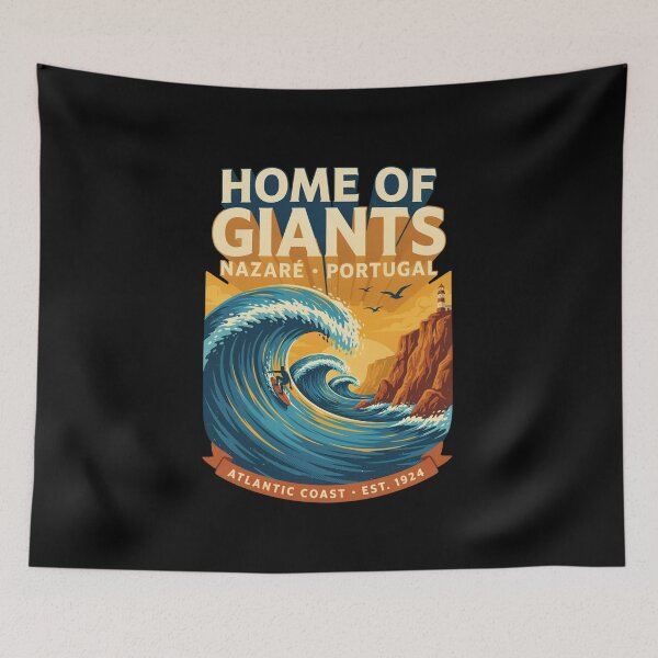 Item preview, Nazare Portugal Home of Giants Surfing Design – Atlantic Coast Giant Waves Vintage Travel Art designed and sold by ArcticFoxStudio.