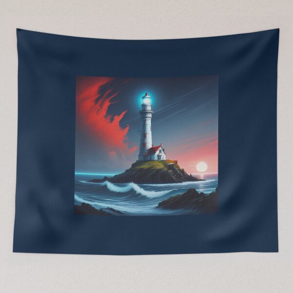 Item preview, Epic Ocean Lighthouse Dramatic Stormy Sunset Art designed and sold by UmSkelig834.