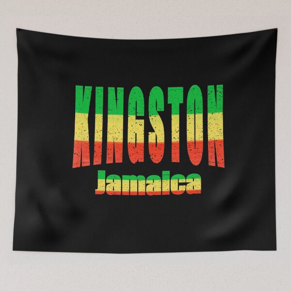 Item preview, Jamaican Vintage Retro rustic text city name in red green and yellow Kingston Town Jamaica designed and sold by Artonmytee.