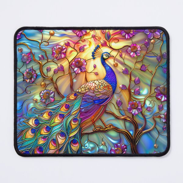 Item preview, Peacock on Magnolia Tree at Sunset Stained Glass Art designed and sold by MargaretWiktor.