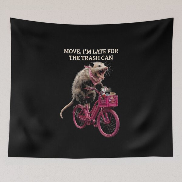 Item preview, Funny Angry Possum on Pink Bike - Trash Wildlife Humor designed and sold by thoughtswear.