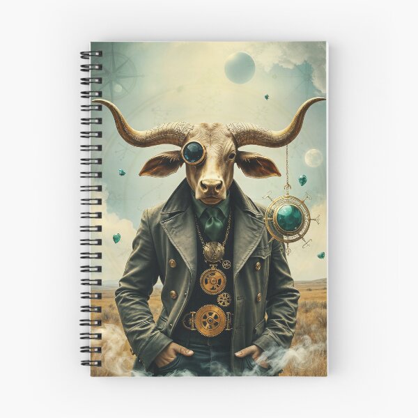 Item preview, Zodiac Sign - Taurus as Steampunk Fantasy Portrait of a Bull Gentleman With Mechanical Pocket Watch and Emerald Eye in Surreal Landscape designed and sold by LisaMise.