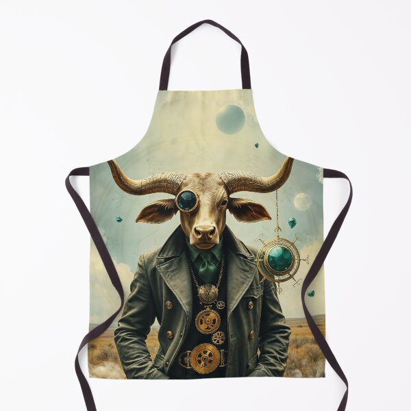 Item preview, Zodiac Sign - Taurus as Steampunk Fantasy Portrait of a Bull Gentleman With Mechanical Pocket Watch and Emerald Eye in Surreal Landscape designed and sold by LisaMise.