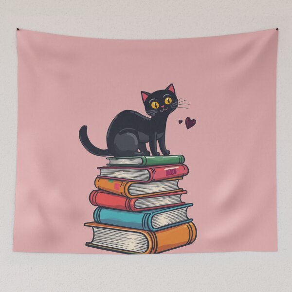 Item preview, Cat on Colorful Books Stack designed and sold by aminomen.