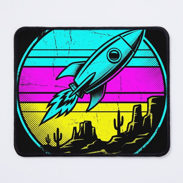 Item preview, Retro Synthwave Rocket Spaceship Desert Illustration designed and sold by TeNovaStudio.
