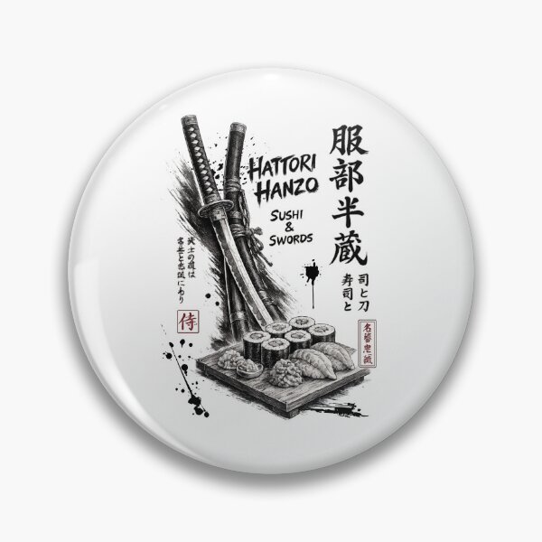Item preview, Hattori Hanzo Sushi & Swords | Japanese Samurai Sushi Ink Art Print designed and sold by Thehatinthecat.
