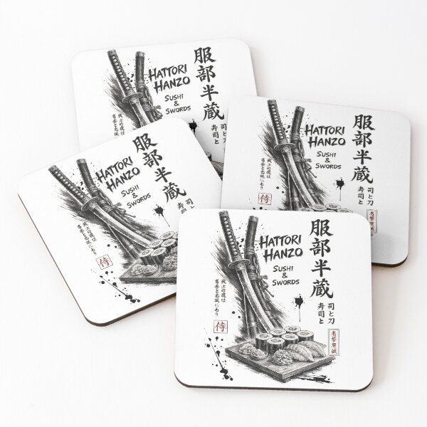 Item preview, Hattori Hanzo Sushi & Swords | Japanese Samurai Sushi Ink Art Print designed and sold by Thehatinthecat.