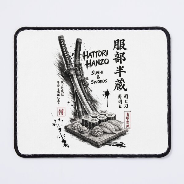 Item preview, Hattori Hanzo Sushi & Swords | Japanese Samurai Sushi Ink Art Print designed and sold by Thehatinthecat.