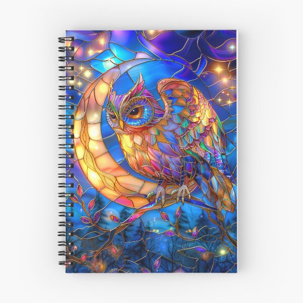 Item preview, Celestial Owl Moon and Stars Stained Glass Art designed and sold by MargaretWiktor.