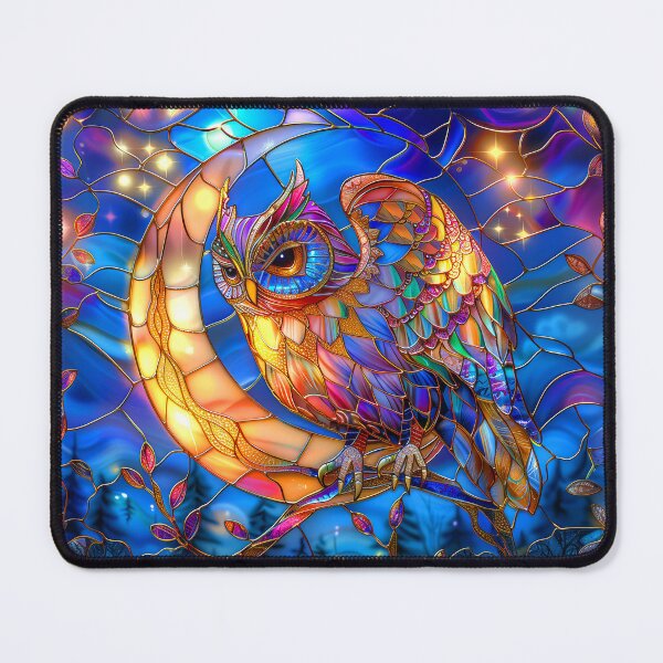 Item preview, Celestial Owl Moon and Stars Stained Glass Art designed and sold by MargaretWiktor.