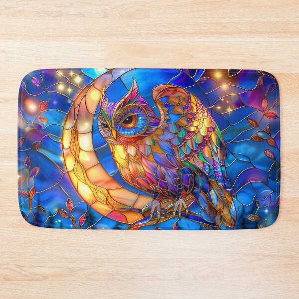 Item preview, Celestial Owl Moon and Stars Stained Glass Art designed and sold by MargaretWiktor.