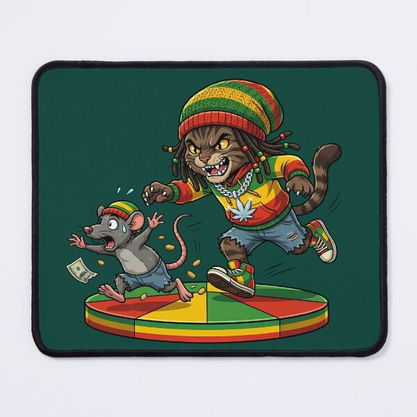 Item preview, Rasta Cat Chasing Rat - Reggae Cartoon Art designed and sold by digitalbob60.