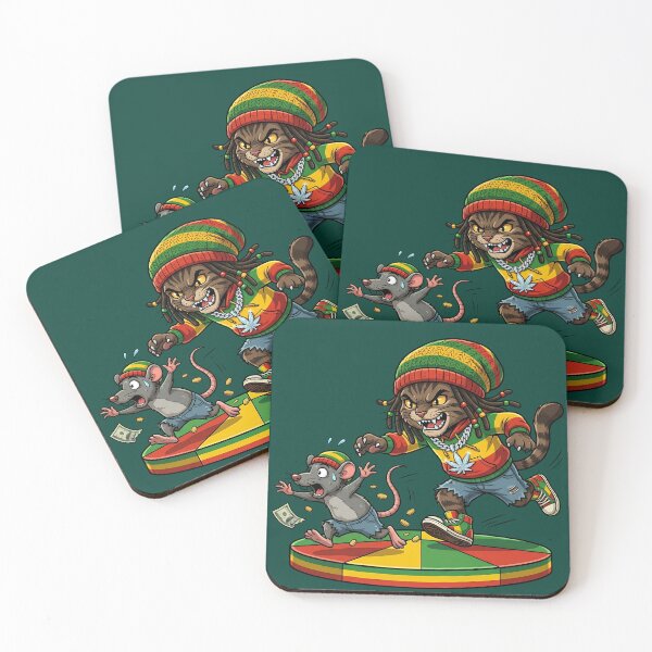 Item preview, Rasta Cat Chasing Rat - Reggae Cartoon Art designed and sold by digitalbob60.