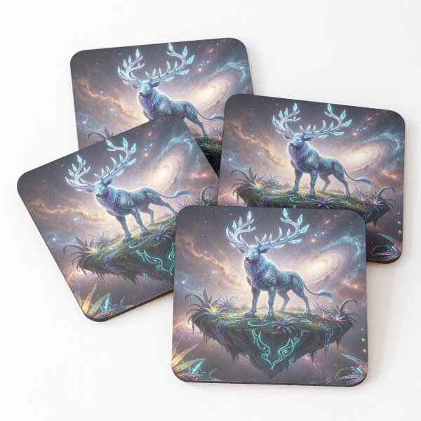 Item preview, Mystical cosmic stag on a floating island with vibrant colors and a galactic atmosphere designed and sold by FotoworldEdel.